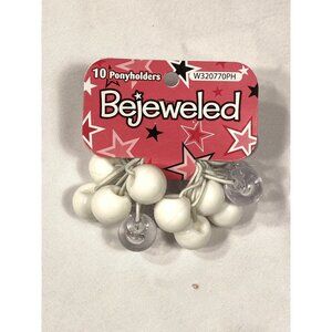 hair ties BEJEWELED pony holders with white beads 1 pack of 10